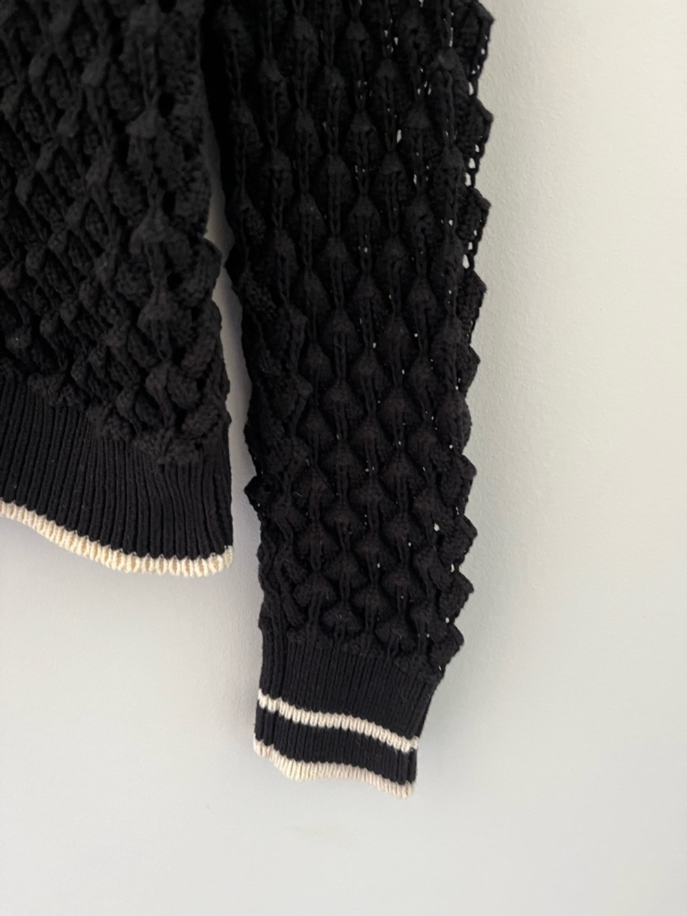 Heartloom Sybil Cotton Open Weave Knit Pullover Sweater Black Contrast Trim M - Picture 4 of 6
